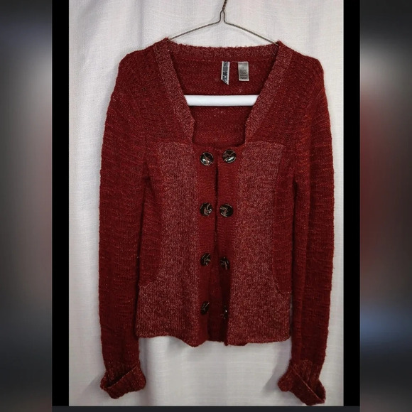 BKE Burgundy Sweater Chunky Buttons Size Small - Picture 6 of 6